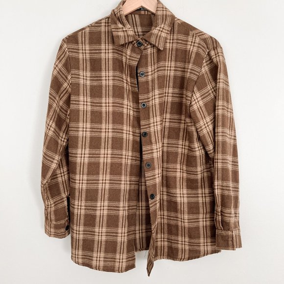 Shein | Brown Tartan Button-Up Shirt - Picture 4 of 7